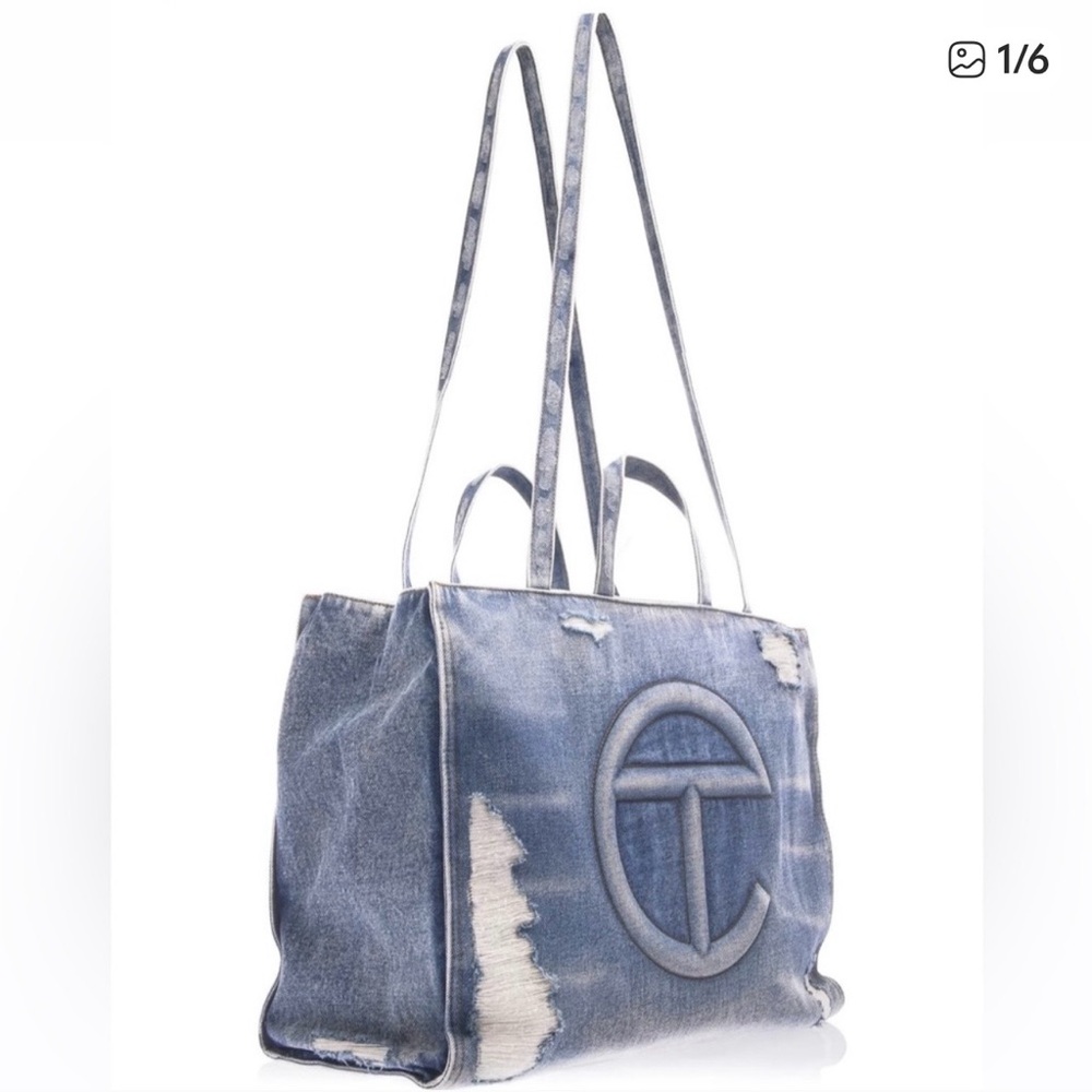 Large Telfar Denim Shopper- Distressed Blue - Picture 3 of 11